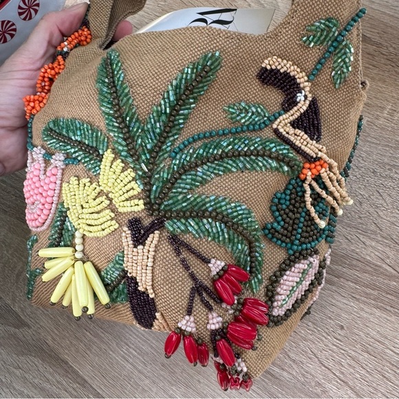 NWT Zara Beaded Mini Bucket Bag Canvas Jungle Tropical Animal 6525/310 - Picture 10 of 15